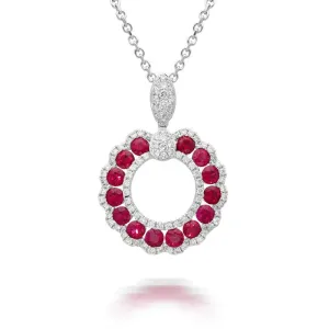 18ct White Gold 1.08ct Ruby Diamond Open Cluster Necklace