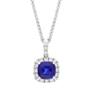 18ct White Gold 1.13ct Sapphire 0.24ct Diamond Cushion Cut Necklace