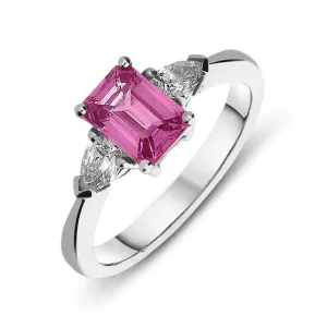 18ct White Gold 1.14ct Pink Sapphire and Diamond Trilogy Ring