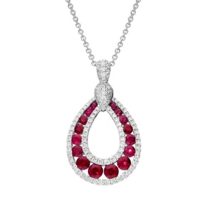 18ct White Gold 1.18ct Ruby 0.52ct Diamond Open Pear Necklace