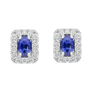18ct White Gold 1.41ct Sapphire and Diamond Oblong Earrings