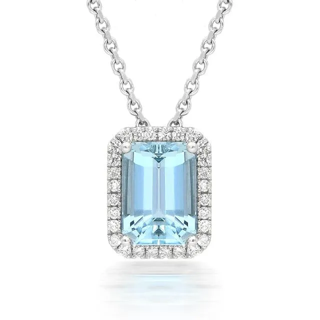 18ct White Gold 2.06ct Aquamarine Diamond Necklace