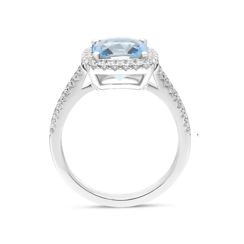 18ct White Gold 2.37ct Aquamarine 0.36ct Diamond Cushion Cut Ring