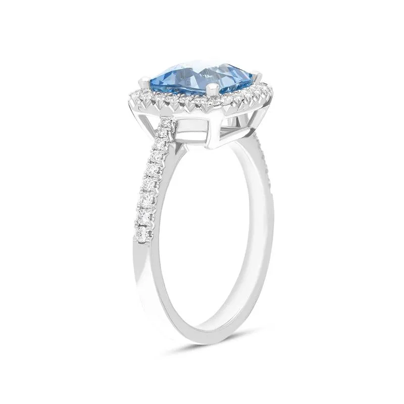 18ct White Gold 2.37ct Aquamarine 0.36ct Diamond Cushion Cut Ring