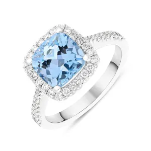 18ct White Gold 2.37ct Aquamarine 0.36ct Diamond Cushion Cut Ring