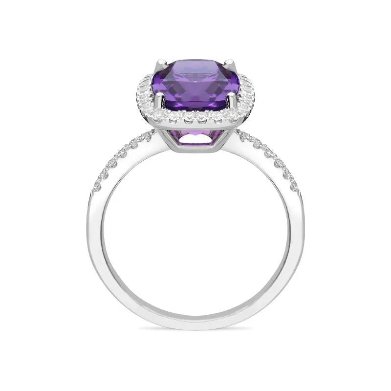 18ct White Gold 2.73ct Amethyst Diamond Cushion Cut Ring