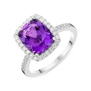 18ct White Gold 2.73ct Amethyst Diamond Cushion Cut Ring