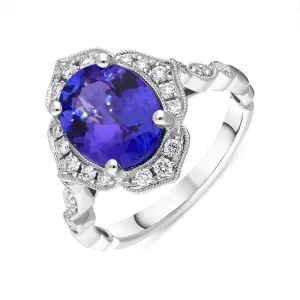 18ct White Gold 2.79ct Tanzanite Diamond Cluster Ring