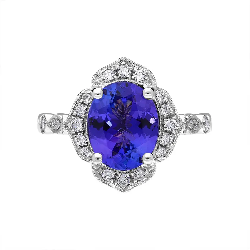 18ct White Gold 2.79ct Tanzanite Diamond Cluster Ring