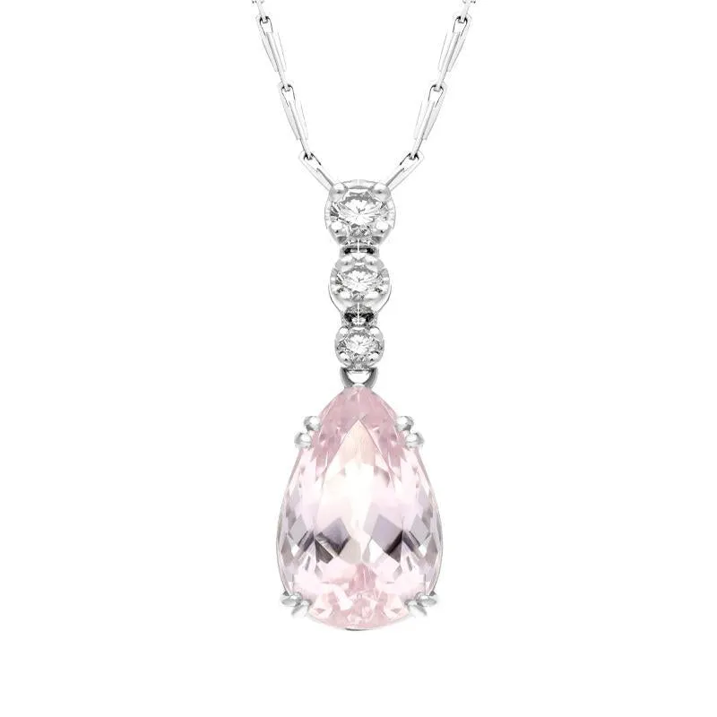 18ct White Gold 3.83ct Kunzite Diamond Pear Shaped Necklace D