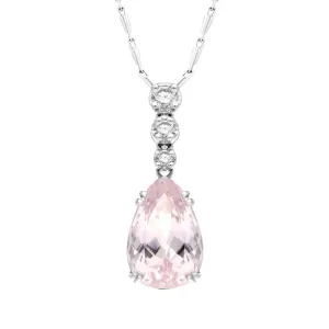 18ct White Gold 3.83ct Kunzite Diamond Pear Shaped Necklace D