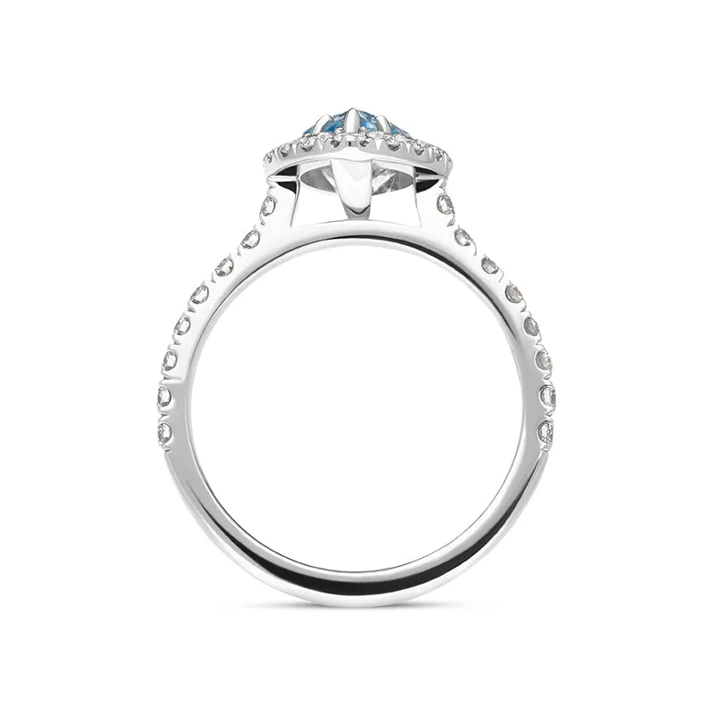 18ct White Gold Aquamarine Diamond Marquise Cut Shoulder Set Cluster Ring