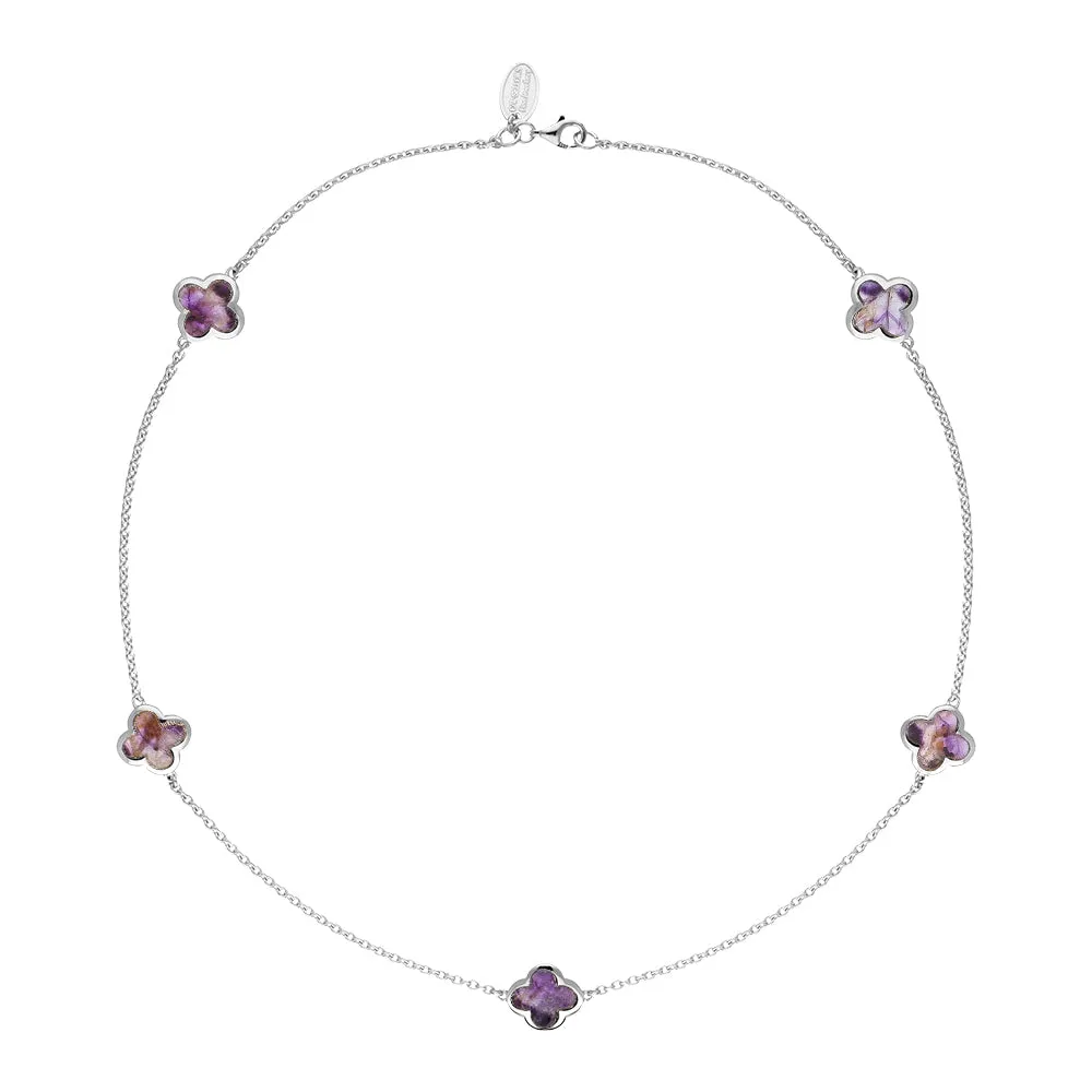 18ct White Gold Blue John bloom Four Leaf Clover Necklace