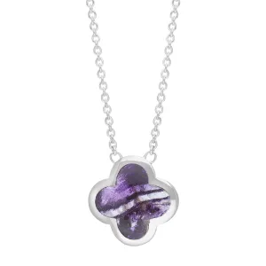 18ct White Gold Blue John bloom Large Four Leaf Clover Polished Edge Pendant