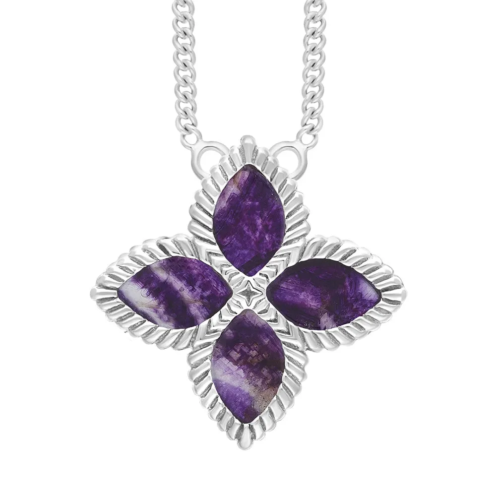 18ct White Gold Blue John eden Large Marquise Flower Necklace