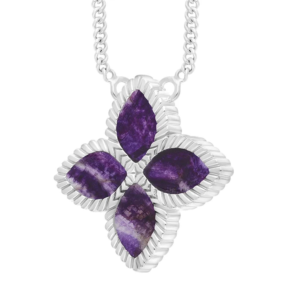 18ct White Gold Blue John eden Large Marquise Flower Necklace