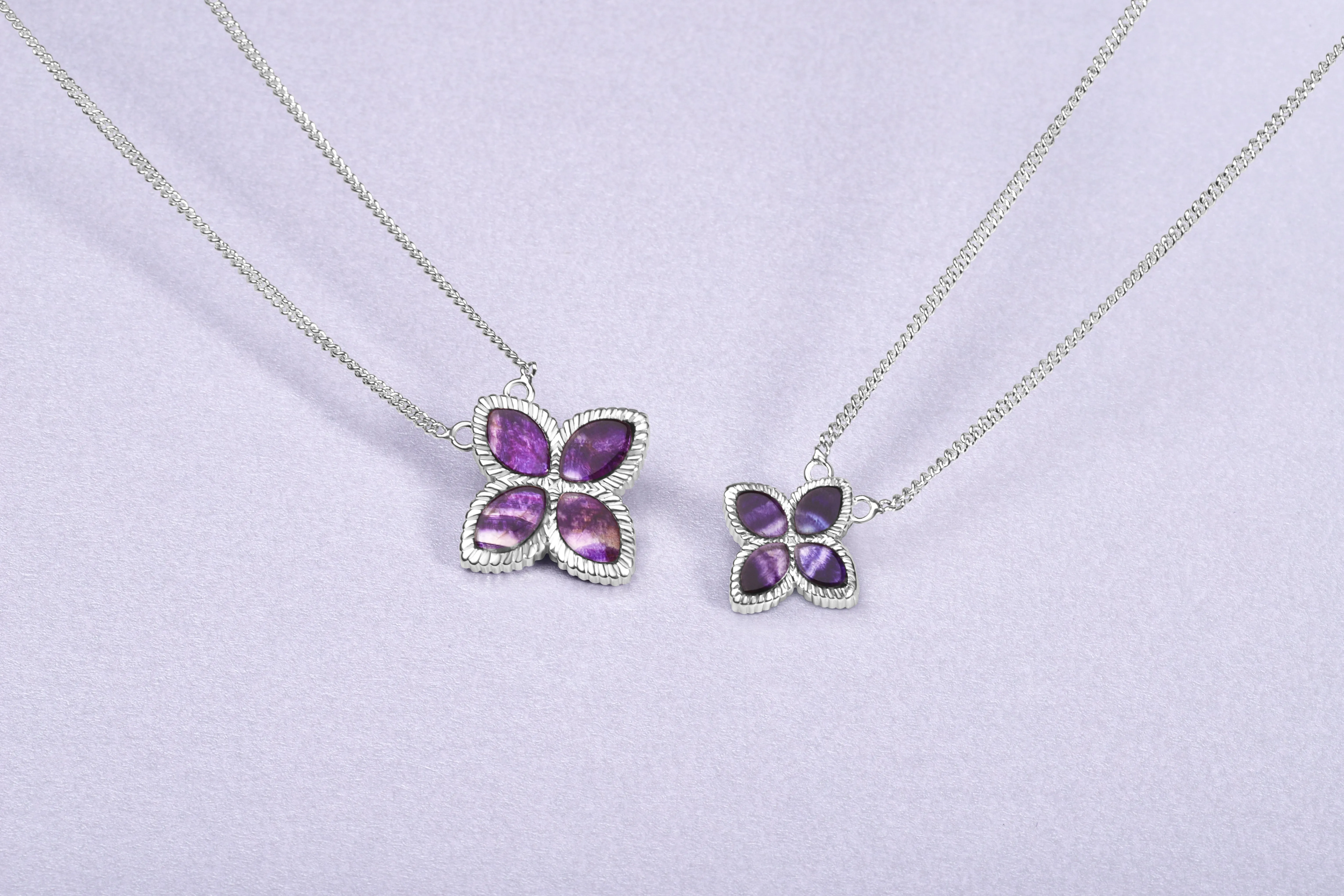 18ct White Gold Blue John eden Large Marquise Flower Necklace