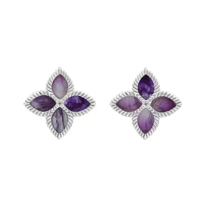 18ct White Gold Blue John eden Marquise Flower Stud Earrings