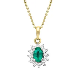 18ct White Gold Emerald and Diamond Cluster Necklace