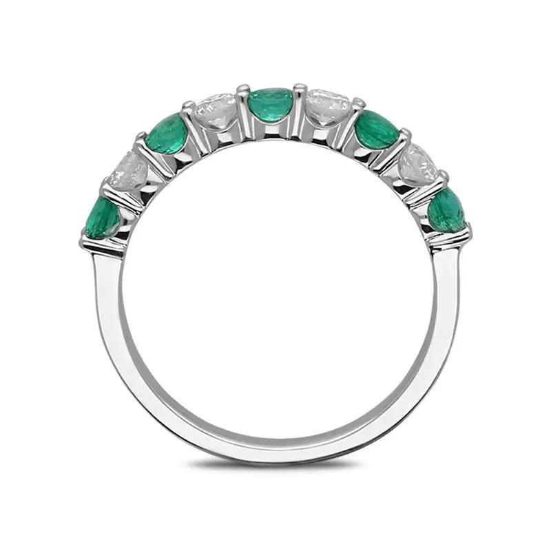18ct White Gold Emerald and Diamond Half Eternity Ring