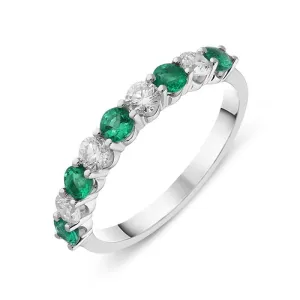 18ct White Gold Emerald and Diamond Half Eternity Ring