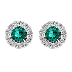 18ct White Gold Emerald Diamond Cluster Stud Earrings
