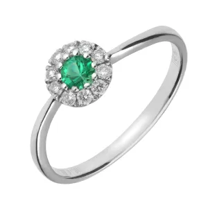 18ct White Gold Emerald Diamond Round Cluster Ring