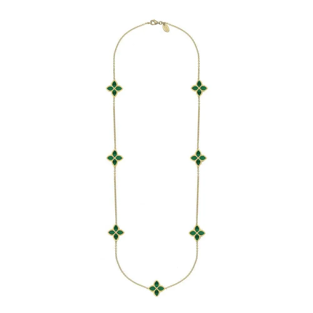 18ct White Gold Malachite Eden Long Marquise Flower Necklace