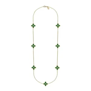 18ct White Gold Malachite Eden Long Marquise Flower Necklace