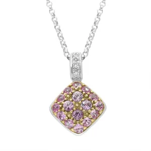 18ct White Gold Pink Sapphire Diamond Shaped Necklace