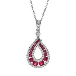 18ct White Gold Ruby and Diamond Open Teardrop Necklace
