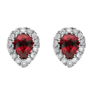 18ct White Gold Ruby and Diamond Pear Stud Earrings