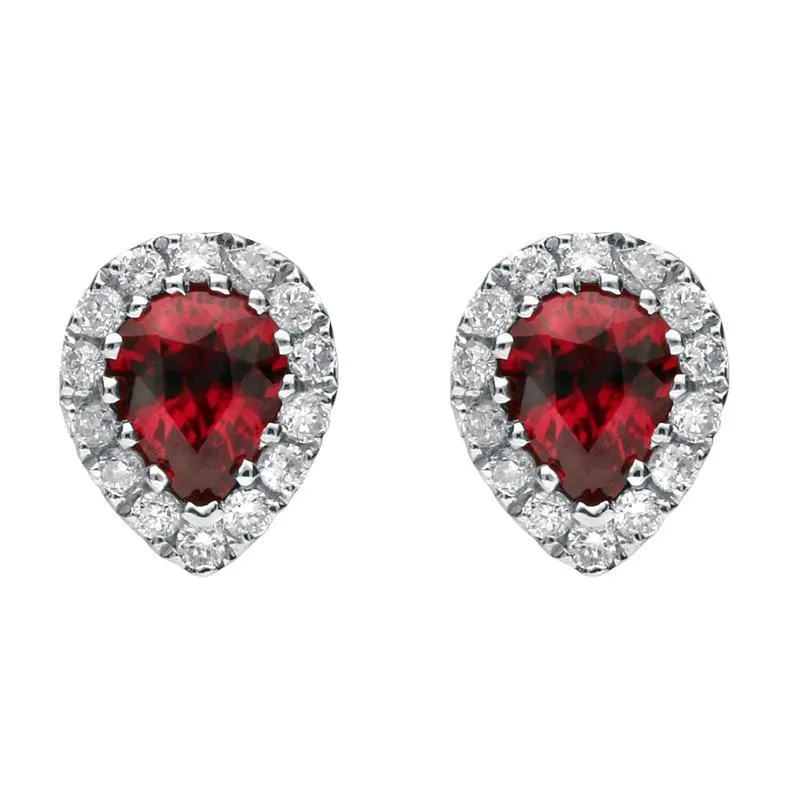 18ct White Gold Ruby and Diamond Pear Stud Earrings
