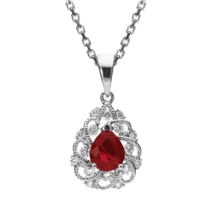 18ct White Gold Ruby and Diamond Pear Swirl Necklace