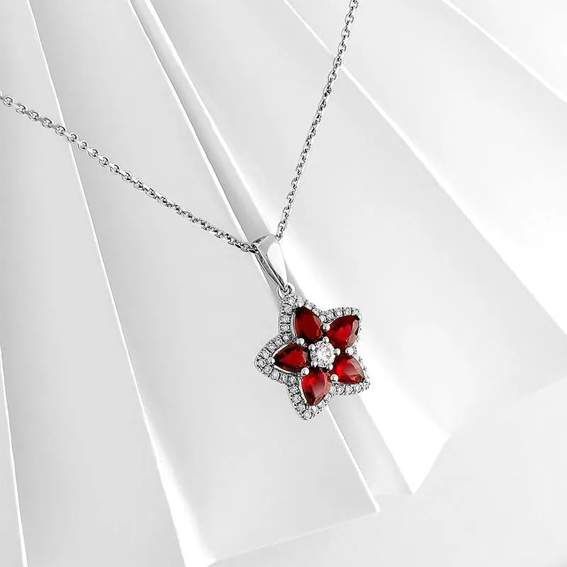 18ct White Gold Ruby and Diamond Star Necklace