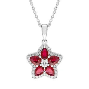 18ct White Gold Ruby and Diamond Star Necklace