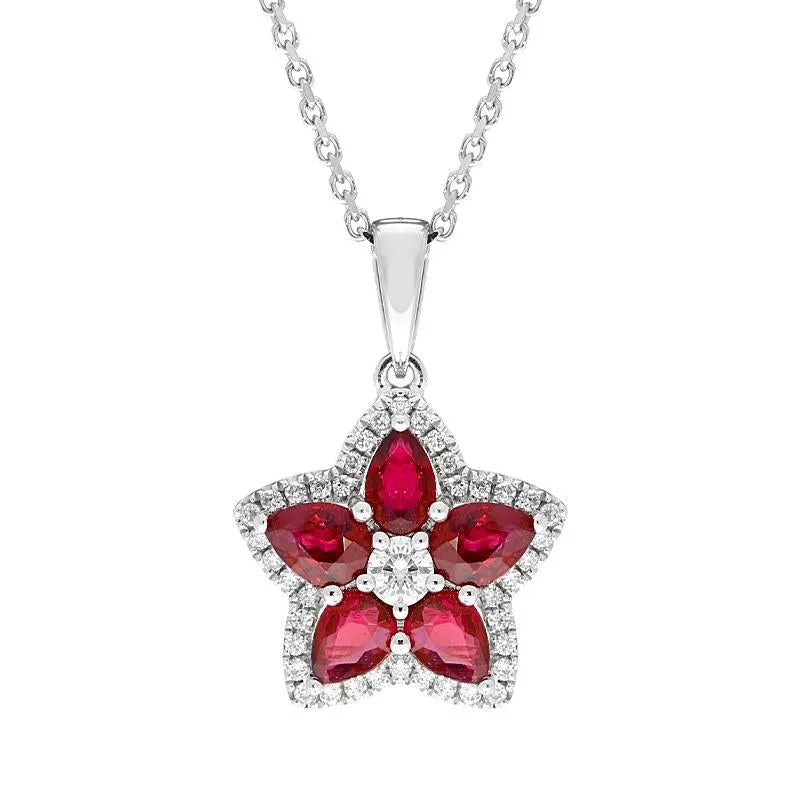 18ct White Gold Ruby and Diamond Star Necklace