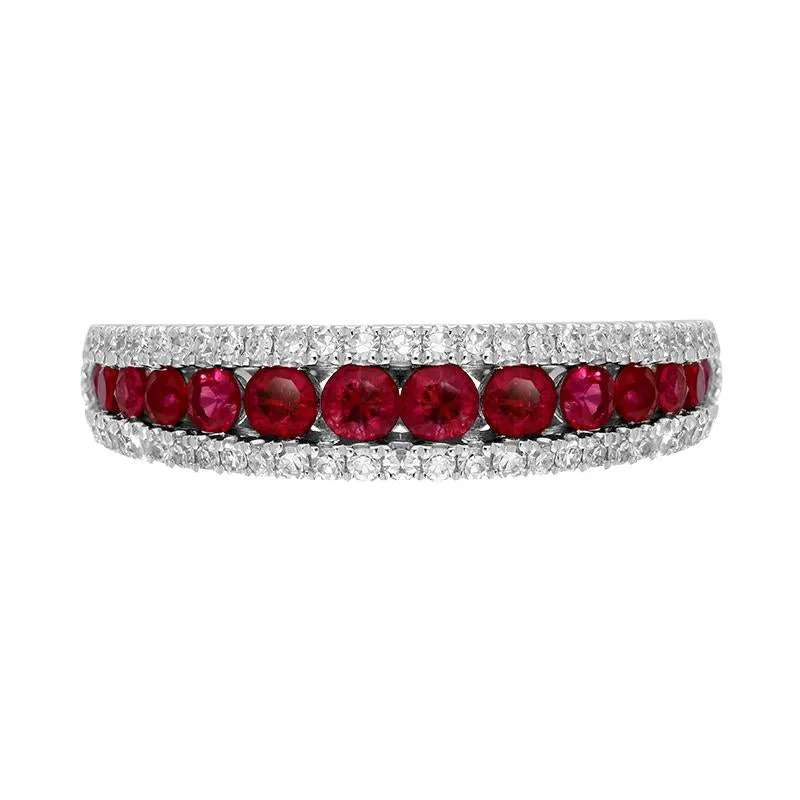 18ct White Gold Ruby Diamond Band Ring