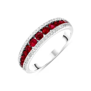 18ct White Gold Ruby Diamond Band Ring