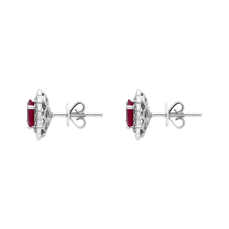 18ct White Gold Ruby Diamond Cluster Oval Stud Earrings