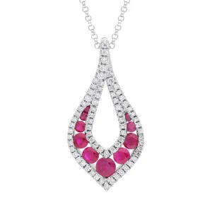 18ct White Gold Ruby Diamond Open Teardrop Pendant Necklace