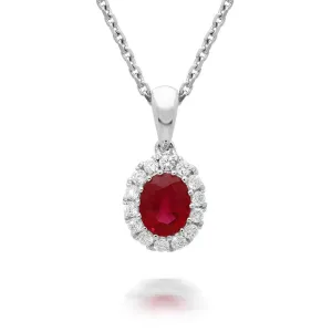 18ct White Gold Ruby Diamond Oval Cluster Necklace