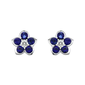 18ct White Gold Sapphire Diamond Flower Cluster Stud Earrings