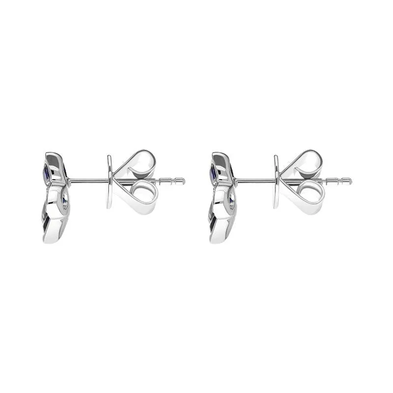 18ct White Gold Sapphire Diamond Flower Cluster Stud Earrings