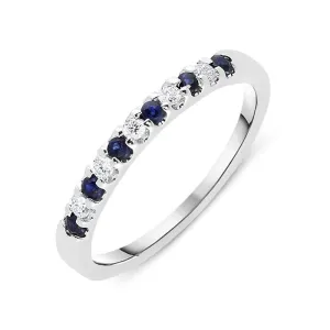 18ct White Gold Sapphire Diamond Half Eternity Ring