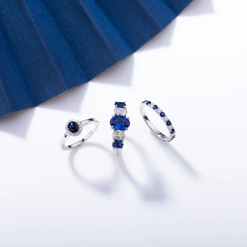 18ct White Gold Sapphire Diamond Half Eternity Ring