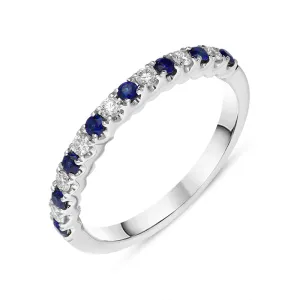 18ct White Gold Sapphire Diamond Half Eternity Ring