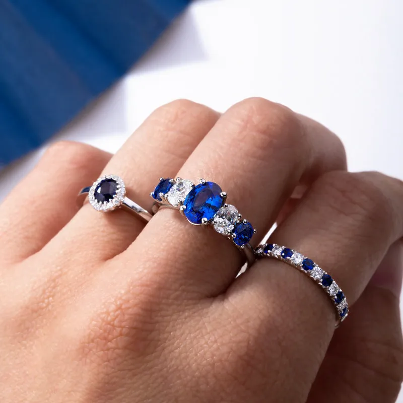 18ct White Gold Sapphire Diamond Half Eternity Ring