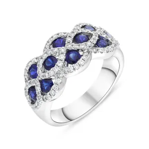 18ct White Gold Sapphire Diamond Lattice Eternity Ring