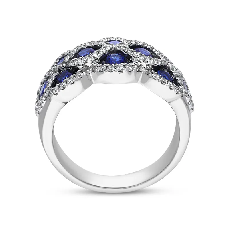 18ct White Gold Sapphire Diamond Lattice Eternity Ring